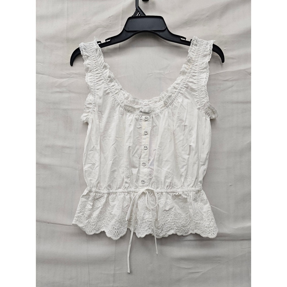Wild Fable Womens Eyelet Peplum Tank Top White Cotton Casual Size XS